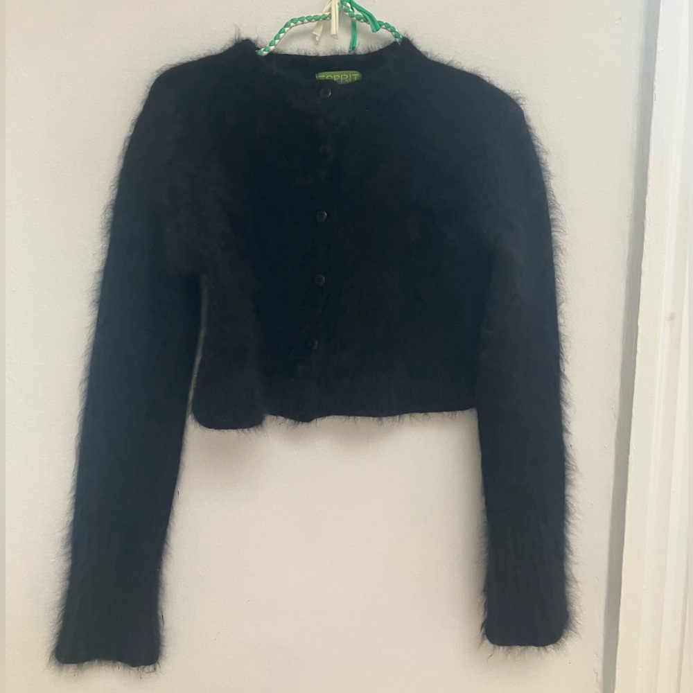 Vintage Black Esprit Cropped Angora Cardigan